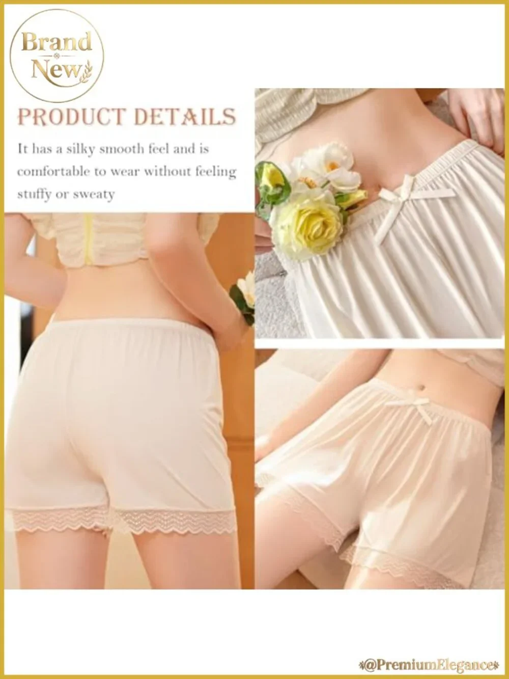 3 Pack Women's Half Slip Shorts for Under Dresses Lace Trim Satin Pettipants